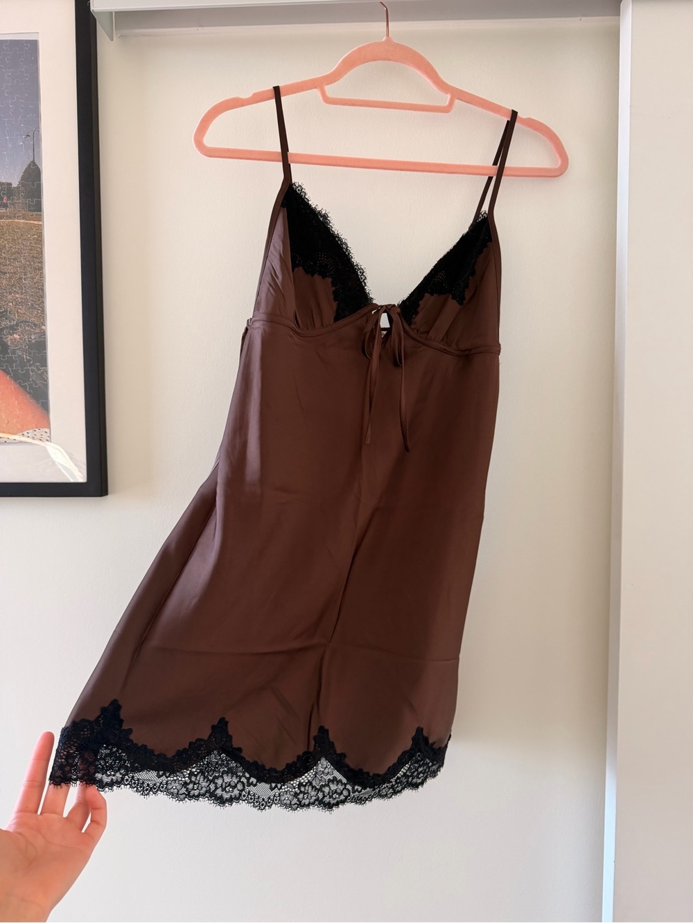 Abercrombie Silky Brown Lace-Trim Slip Dress